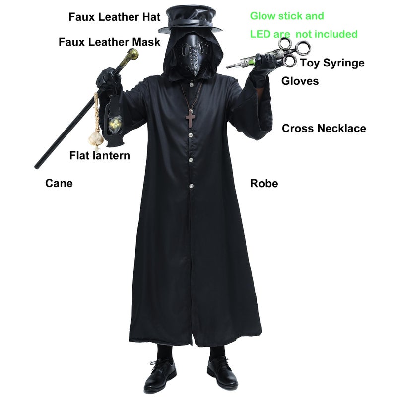 Absolute Vibe Plague Doctor Bird Mask and Hat Combo Set Halloween Costume Steampunk Cosplay Props (M, BLACK-002) - Image 2